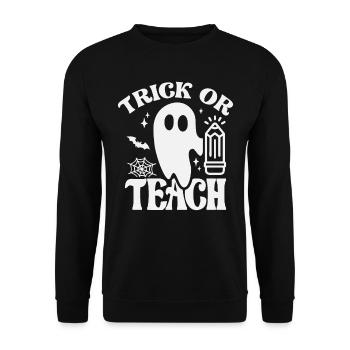 Trick or Teach - Groovy Halloween Teacher - Unisex Sweatshirt - black - Front - Alina (178cm) & Michal (187cm)