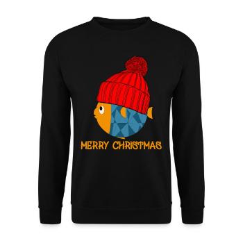 Little fish wishes you a Merry Christmas - Unisex Sweatshirt - black - Front - Alina (178cm) & Michal (187cm)