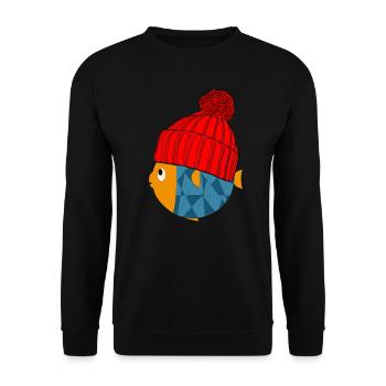 Poisson mignon avec chapeau de laine - Sweat-shirt Unisexe - noir - Devant - Alina (178cm) & Michal (187cm)