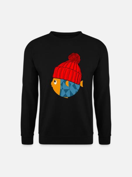 Süßer Fisch mit Wollmütze - Unisex Pullover - Schwarz