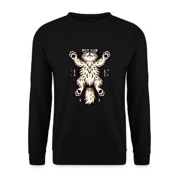Springende Katze - Unisex Pullover - Schwarz - Vorne - Alina (178cm) & Michal (187cm)