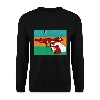 Waffe - Pistole - Revolver - Unisex Pullover - Schwarz - Vorne - Alina (178cm) & Michal (187cm)