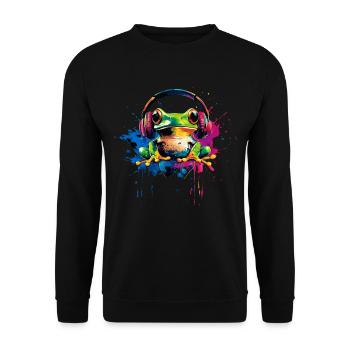 Grenouille colorée avec casque DJ crapaud animaux de la forêt - Sweat-shirt Unisexe - noir - Devant - Alina (178cm) & Michal (187cm)