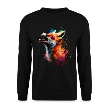 Künstlerisch Bunt Fuchs Waldtier Fuchs - Unisex Pullover - Schwarz - Vorne - Alina (178cm) & Michal (187cm)