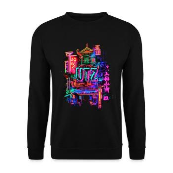 Techno Electro Asia Characters Raver Vaporwave - Unisex Sweatshirt - black - Front - Alina (178cm) & Michal (187cm)
