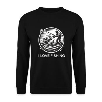 Ich liebe Angeln - Unisex Pullover - Schwarz - Vorne - Alina (178cm) & Michal (187cm)