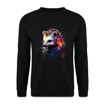 Künstlerisch Bunt Igel Kopfhörer Waldtiere - Unisex Pullover - Schwarz - Vorne - Alina (178cm) & Michal (187cm)