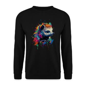 Künstlerisch Bunt Igel Kopfhörer Waldtiere - Unisex Pullover - Schwarz - Vorne - Alina (178cm) & Michal (187cm)