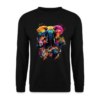 Safari animalier Big Five artistique coloré - Sweat-shirt Unisexe - noir - Devant - Alina (178cm) & Michal (187cm)