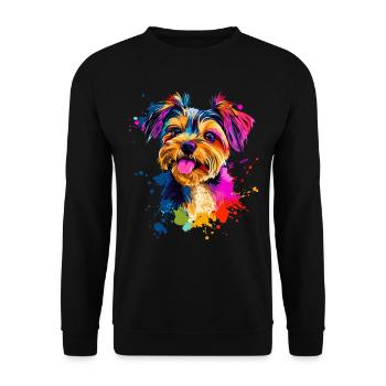 Bunt Künstlerisch Yorkshire Terrier Hund Yorkie - Unisex Pullover - Schwarz - Vorne - Alina (178cm) & Michal (187cm)