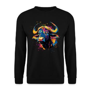 Coloré Artistique Buffalo Big Five Wildlife Safari - Sweat-shirt Unisexe - noir - Devant - Alina (178cm) & Michal (187cm)