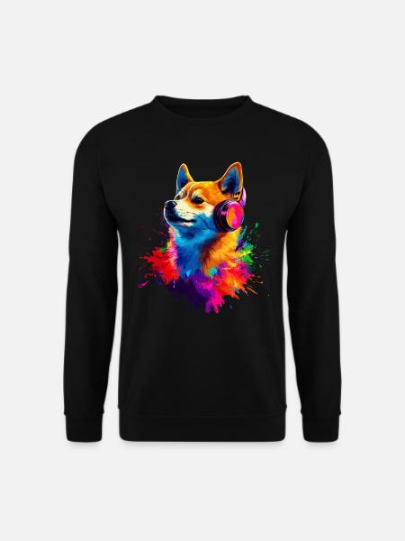 Bunt Künstlerisch Shiba Inu Kopfhörer Hunde - Unisex Pullover - Schwarz