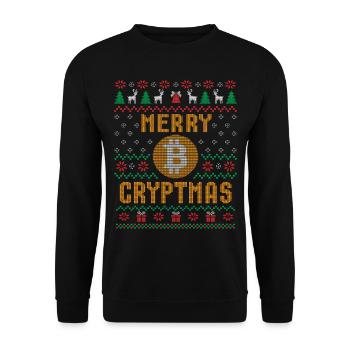 Ugly christmas Merry Cryptmas Bitcoin Weihnachten - Unisex Sweatshirt - black - Front - Alina (178cm) & Michal (187cm)