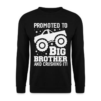 Befördert zu Big Brother Tees, Monster Truck Kids - Unisex Pullover - Schwarz - Vorne - Alina (178cm) & Michal (187cm)