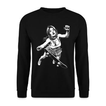 Skater in Fall – Dedication & Hardness Shirt - Unisex Sweatshirt - black - Front - Alina (178cm) & Michal (187cm)