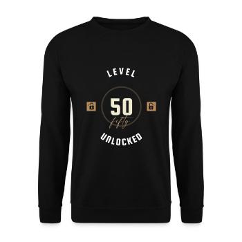 50th Birthday Level fifty unlocked, gift - Unisex Sweatshirt - black - Front - Alina (178cm) & Michal (187cm)