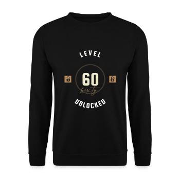 60. Geburtstag Level sixty unlocked, Geschenk - Unisex Pullover - Schwarz - Vorne - Alina (178cm) & Michal (187cm)