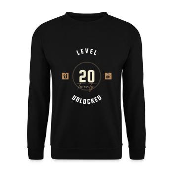 20. Geburtstag Level twenty unlocked, Geschenk - Unisex Pullover - Schwarz - Vorne - Alina (178cm) & Michal (187cm)