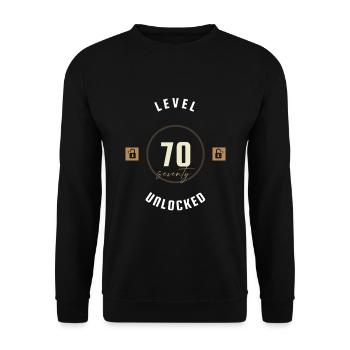 70th Birthday Level seventy unlocked, gift - Unisex Sweatshirt - black - Front - Alina (178cm) & Michal (187cm)