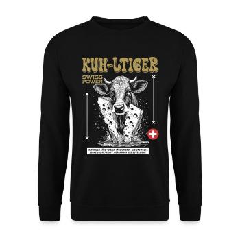 Slow‐Food Shirt: Käse Charme & Swiss Power - Unisex Pullover - Schwarz - Vorne - Alina (178cm) & Michal (187cm)