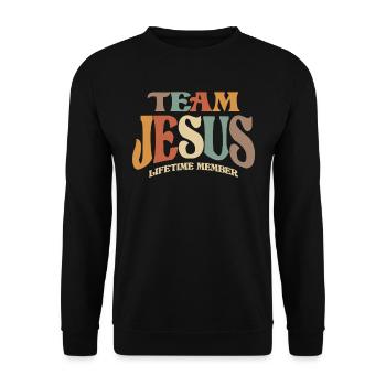 Team Jesus Lifetime Member - Unisex Sweatshirt - black - Front - Alina (178cm) & Michal (187cm)