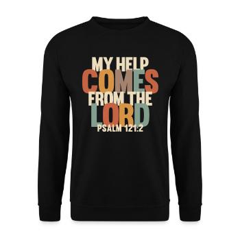 Meine Hilfe kommt vom Herrn - Psalm 121,2 - Unisex Pullover - Schwarz - Vorne - Alina (178cm) & Michal (187cm)
