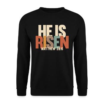 He Is Risen - Matthew 28:6 - Unisex Sweatshirt - black - Front - Alina (178cm) & Michal (187cm)