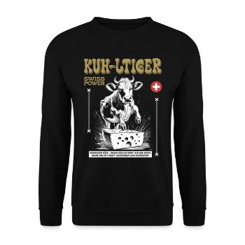Swiss Cheese Shirt: Switzerland loves cow and cheese - Unisex Sweatshirt - black - Front - Alina (178cm) & Michal (187cm)