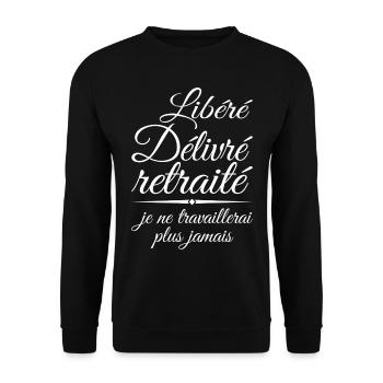 Freigegeben Ausgestellt Im Ruhestand, Ruhestandsgeschenk, Im Ruhestand - Unisex Pullover - Schwarz - Vorne - Alina (178cm) & Michal (187cm)