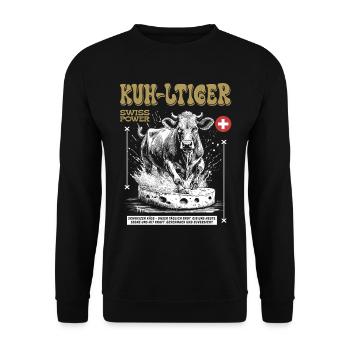 Street Food de Suisse – Votre Chemise Vache à Fromage - Sweat-shirt Unisexe - noir - Devant - Alina (178cm) & Michal (187cm)