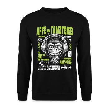Sound Fratze Shirt: Großstadt-Affe auf Anschlag - Unisex Pullover - Schwarz - Vorne - Alina (178cm) & Michal (187cm)