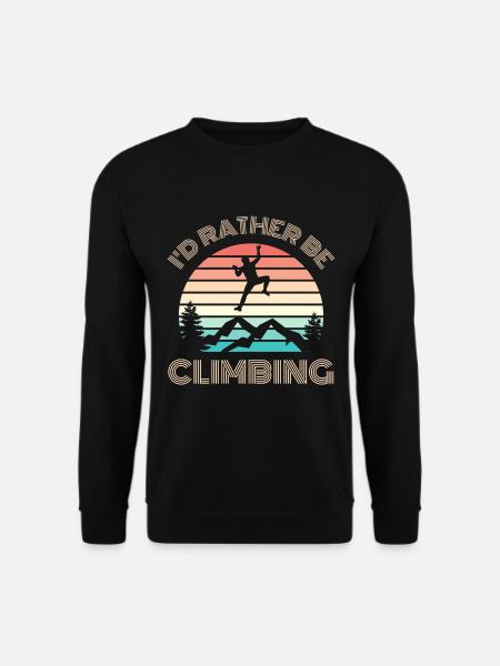 I'D RATHER be Climbing Klettern Spruch Retro Sonne - Unisex Pullover - Schwarz