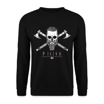 Viking - Skull Runen - Unisex Pullover - Schwarz - Vorne - Alina (178cm) & Michal (187cm)