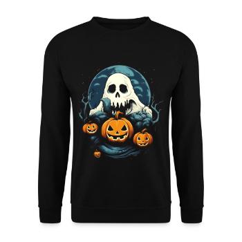 Fantôme, Fantôme, Lune, Citrouille, Halloween, Costume - Sweat-shirt Unisexe - noir - Devant - Alina (178cm) & Michal (187cm)