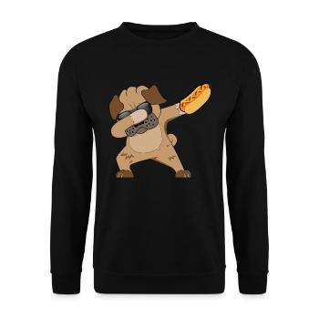 DAB HOT DOG - Hund - Essen lecker - Mops - Unisex Pullover - Schwarz - Vorne - Alina (178cm) & Michal (187cm)