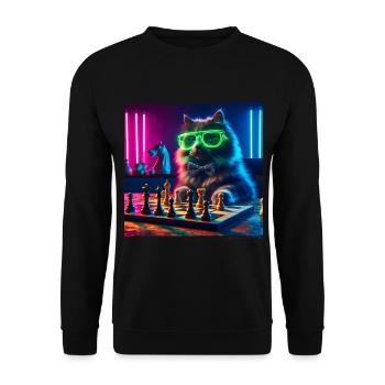 Chess Club Cat - Unisex Sweatshirt - black - Front - Alina (178cm) & Michal (187cm)