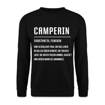 Camperin Campen Camping Wohnmobil Zelt Zelten - Unisex Pullover - Schwarz - Vorne - Alina (178cm) & Michal (187cm)