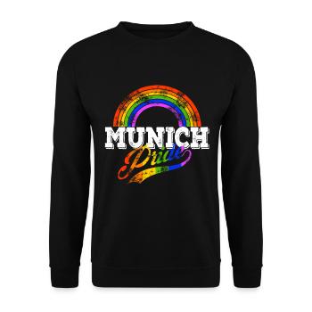 Munich Pride LGBT Gay Pride Regenbogen München - Unisex Pullover - Schwarz - Vorne - Alina (178cm) & Michal (187cm)