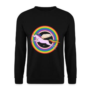 Einhorn mit Flügelkarikatur-Geschenk - Unisex Pullover - Schwarz - Vorne - Alina (178cm) & Michal (187cm)