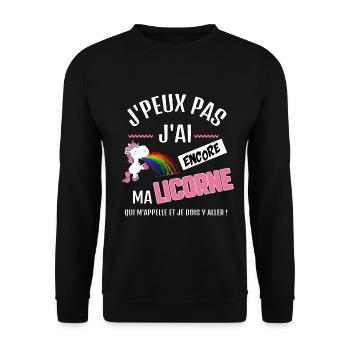 J’peux pas j’ai ma licorne qui m’appelle - Sweat-shirt Unisexe - noir - Devant - Alina (178cm) & Michal (187cm)