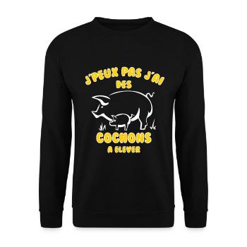 J’peux pas j’ai des cochons à élever - Sweat-shirt Unisexe - noir - Devant - Alina (178cm) & Michal (187cm)
