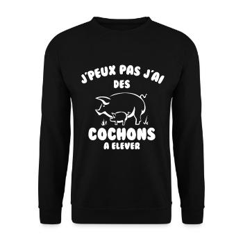 J’peux pas j’ai des cochonsà élever - Sweat-shirt Unisexe - noir - Devant - Alina (178cm) & Michal (187cm)