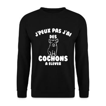 J’peux pas j’ai des cochons à élever - Sweat-shirt Unisexe - noir - Devant - Alina (178cm) & Michal (187cm)
