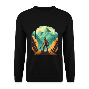 Retro Minenarbeiter mit Schaufel - Unisex Pullover - Schwarz - Vorne - Alina (178cm) & Michal (187cm)