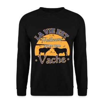 La vie est Meilleure Avec une Vache - Sweat-shirt Unisexe - noir - Devant - Alina (178cm) & Michal (187cm)