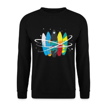 Surfbrett Weltall Wellen Umlaufbahn - Unisex Pullover - Schwarz - Vorne - Alina (178cm) & Michal (187cm)