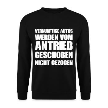 Vernünftige Autos werden vom Antrieb geschoben - Unisex Pullover - Schwarz - Vorne - Alina (178cm) & Michal (187cm)