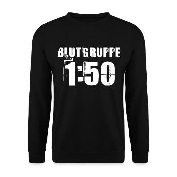 Blutgruppe 1:50 - Zweitakter Oldtimer DDR - Unisex Pullover - Schwarz - Vorne - Alina (178cm) & Michal (187cm)