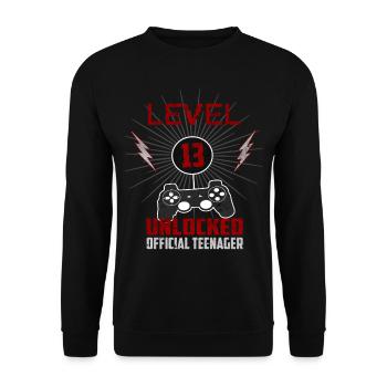 13. Geburtstag Gaming Geschenkidee Spruch Level 13 - Unisex Pullover - Schwarz - Vorne - Alina (178cm) & Michal (187cm)