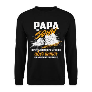 Papa und Sohn Partnerlook Vatertag Geschenkidee - Unisex Pullover - Schwarz - Vorne - Alina (178cm) & Michal (187cm)